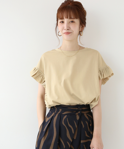 B.C STOCK（ベーセーストック）の「フリルスリーブTシャツ◆（Tシャツ/カットソー・レディース・ホワイト/ブラック/ベージュ/イエロー・FREE）」の17枚目の写真