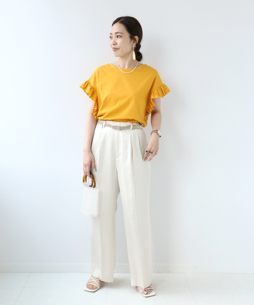 B.C STOCK（ベーセーストック）の「フリルスリーブTシャツ◆（Tシャツ/カットソー・レディース・ホワイト/ブラック/ベージュ/イエロー・FREE）」の7枚目の写真