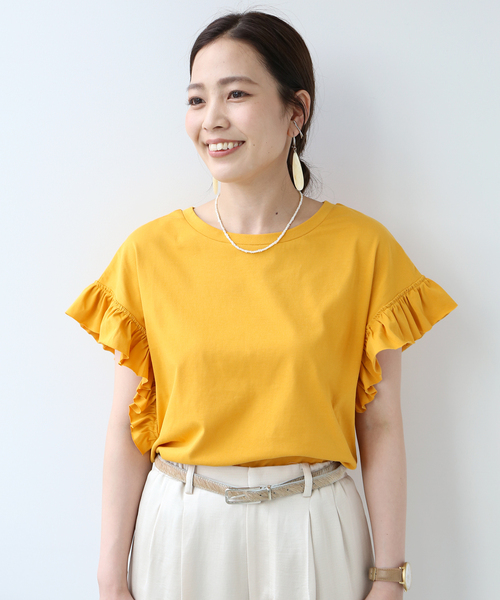 B.C STOCK（ベーセーストック）の「フリルスリーブTシャツ◆（Tシャツ/カットソー・レディース・ホワイト/ブラック/ベージュ/イエロー・FREE）」の22枚目の写真