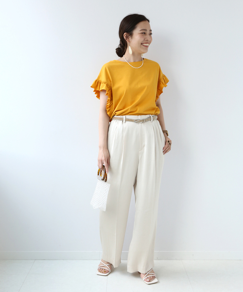 B.C STOCK（ベーセーストック）の「フリルスリーブTシャツ◆（Tシャツ/カットソー・レディース・ホワイト/ブラック/ベージュ/イエロー・FREE）」の13枚目の写真