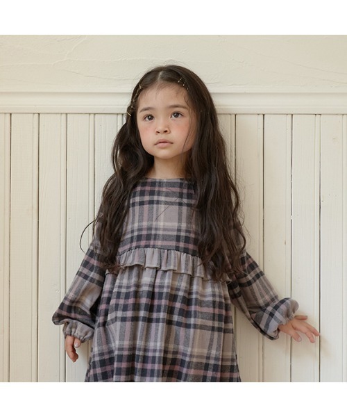 Lycee mine(リセマイン)の「選べる2パターンボリューム袖フリルワンピース(シャツワンピース・キッズ・ダークブラウン/ベージュ/ラベンダー/ライトグレー/アイボリー・100cm/110cm/150cm/130cm/120cm/140cm)」の6枚目の写真