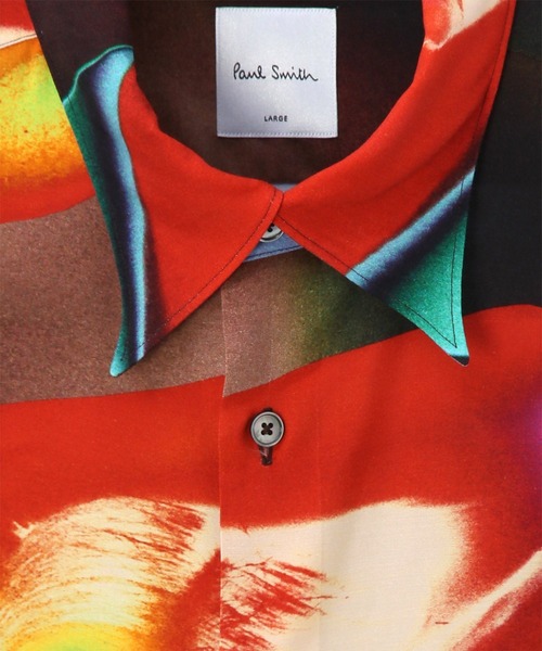 『Paul Smith』　長袖シャツ　スプレーロゴ　総柄　現行　オレンジ　【M】 Paul Smith』 長袖シャツ スプレーロゴ 総柄 現行 オレンジ 【M