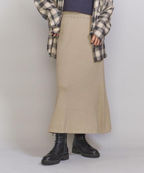 BEAUTY&YOUTH UNITED ARROWS（ビューティーアンドユースユナイテッドアローズ）の「コットンカシミヤ リブ パネルフレア ミドル スカート -ウォッシャブル-（スカート・レディース・ブラック/オリーブ/ピンク・S/M）」の3枚目の写真