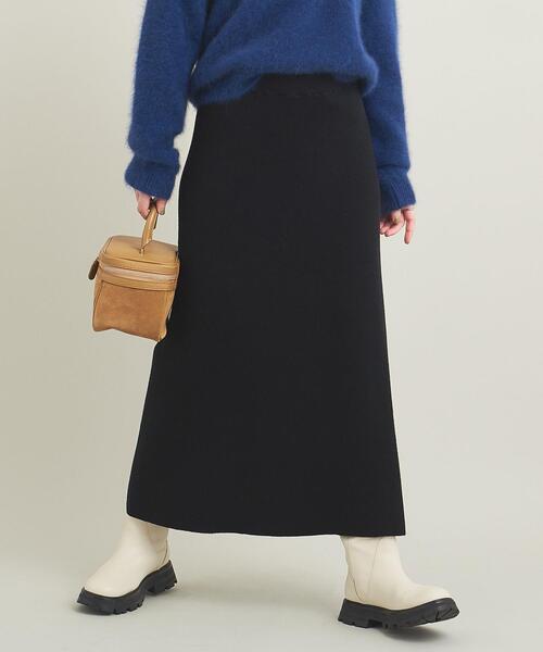 BEAUTY&YOUTH UNITED ARROWS（ビューティーアンドユースユナイテッドアローズ）の「コットンカシミヤ リブ パネルフレア ミドル スカート -ウォッシャブル-（スカート・レディース・ブラック/オリーブ/ピンク・S/M）」の4枚目の写真