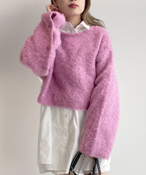 w closet（ダブルクローゼット）の「ブークレ起毛オープンスリーブプルオーバー（ニット/セーター・レディース・グレー/オフホワイト/ピンク系/グレー系その他/ベージュ・FREE）」の5枚目の写真