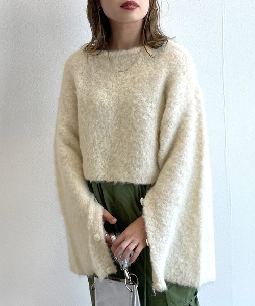 w closet（ダブルクローゼット）の「ブークレ起毛オープンスリーブプルオーバー（ニット/セーター・レディース・グレー/オフホワイト/ピンク系/グレー系その他/ベージュ・FREE）」の15枚目の写真