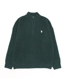U.S. POLO ASSN. / ユーエスポロアッスン 別注 コラボ ビッグシルエット 畔編み ハーフジップ ニット セーター
