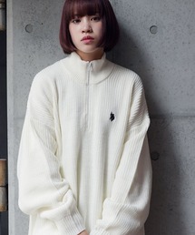 U.S. POLO ASSN. / ユーエスポロアッスン 別注 コラボ ビッグシルエット 畔編み ハーフジップ ニット セーター