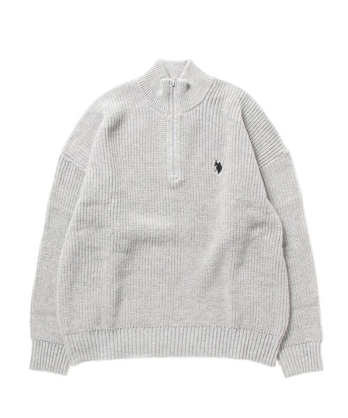 U.S. POLO ASSN.（ユーエスポロアッスン）の「U.S. POLO ASSN. / ユーエスポロアッスン 別注 コラボ ビッグシルエット 畔編み ハーフジップ ニット セーター（ニット/セーター・メンズ・ネイビー/グリーン/ホワイト/グレー系その他/ブラック/ミックスグレー・MEDIUM/LARGE）」の4枚目の写真