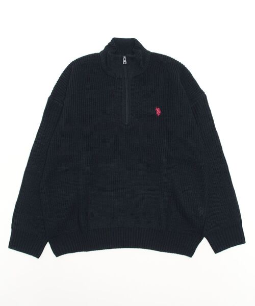 U.S. POLO ASSN.（ユーエスポロアッスン）の「U.S. POLO ASSN. / ユーエスポロアッスン 別注 コラボ ビッグシルエット 畔編み ハーフジップ ニット セーター（ニット/セーター・メンズ・ネイビー/グリーン/ホワイト/グレー系その他/ブラック/ミックスグレー・MEDIUM/LARGE）」の10枚目の写真