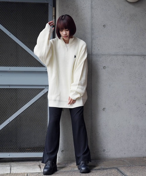 U.S. POLO ASSN.（ユーエスポロアッスン）の「U.S. POLO ASSN. / ユーエスポロアッスン 別注 コラボ ビッグシルエット 畔編み ハーフジップ ニット セーター（ニット/セーター・メンズ・ネイビー/グリーン/ホワイト/グレー系その他/ブラック/ミックスグレー・MEDIUM/LARGE）」の14枚目の写真