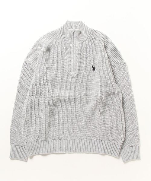 U.S. POLO ASSN.（ユーエスポロアッスン）の「U.S. POLO ASSN. / ユーエスポロアッスン 別注 コラボ ビッグシルエット 畔編み ハーフジップ ニット セーター（ニット/セーター・メンズ・ネイビー/グリーン/ホワイト/グレー系その他/ブラック/ミックスグレー・MEDIUM/LARGE）」の7枚目の写真