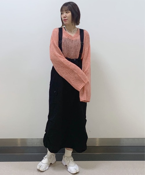 w closet(ダブルクローゼット)の「サスペンダー付きパラシュートスカート(ジャンパースカート・レディース・カーキ/ブラック/ピンク・FREE)」の4枚目の写真