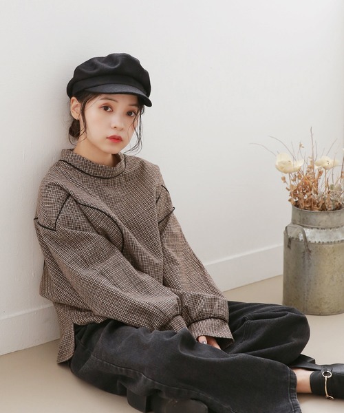 Isn't She?（イズントシー）の「チェックパイピングブラウス（Tシャツ/カットソー・レディース・ベージュ/ブラウン・FREE）」の9枚目の写真