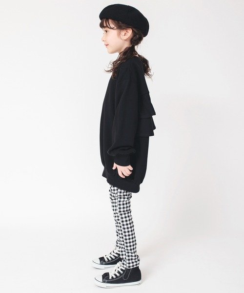 BRANSHES(ブランシェス)の「バックフリルチュニック(スウェット・キッズ・ブラック/ピンク・120/110/100/150/90/140/130)」の3枚目の写真