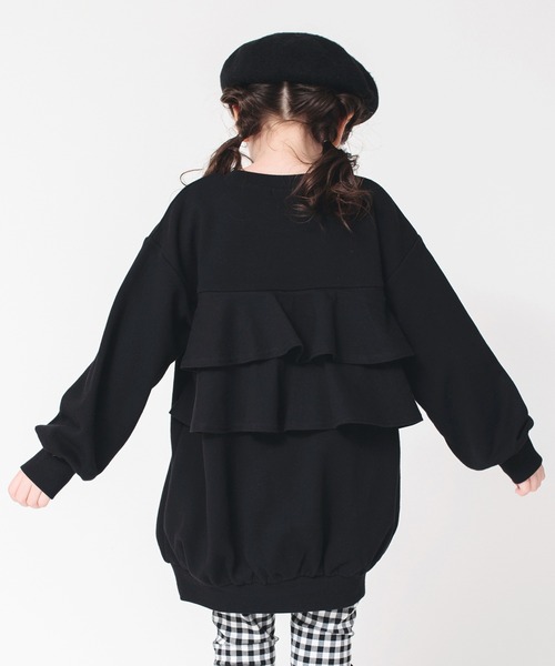 BRANSHES(ブランシェス)の「バックフリルチュニック(スウェット・キッズ・ブラック/ピンク・120/110/100/150/90/140/130)」の9枚目の写真