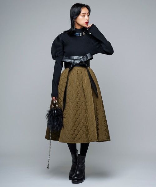 Narcissus（ナルシス）の「【Narcissus】キルティングフレアスカート（スカート・レディース・ブラック/カーキ・FREE）」の5枚目の写真