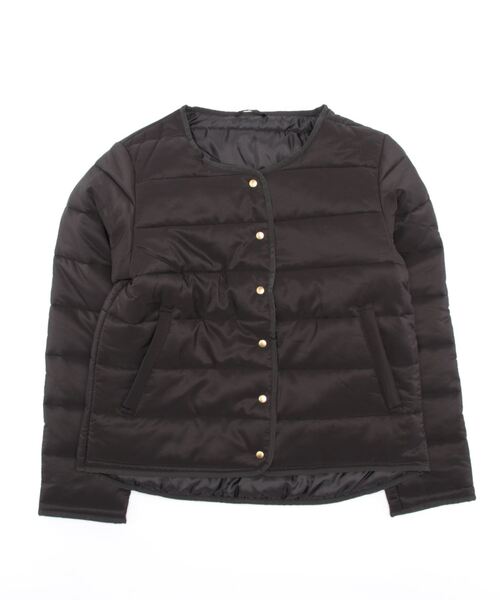 Samansa Mos2 blue（サマンサモスモスブルー）の「ライナージャケット（ノーカラージャケット・レディース・ブラック/カーキ/ライトベージュ・MEDIUM/LARGE）」の2枚目の写真