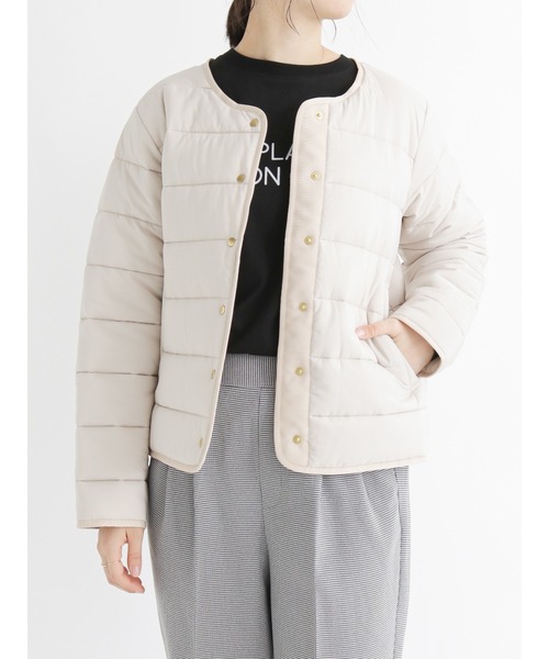 Samansa Mos2 blue（サマンサモスモスブルー）の「ライナージャケット（ノーカラージャケット・レディース・ブラック/カーキ/ライトベージュ・MEDIUM/LARGE）」の3枚目の写真