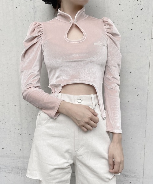 lilLilly（リルリリー）の「ベロアガータートップス（Tシャツ/カットソー・レディース・ホワイト/ブラック/ピンク・FREE）」の10枚目の写真