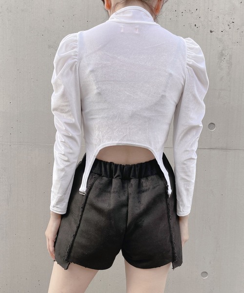 lilLilly（リルリリー）の「ベロアガータートップス（Tシャツ/カットソー・レディース・ホワイト/ブラック/ピンク・FREE）」の4枚目の写真