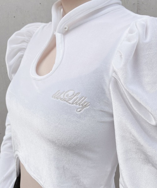 lilLilly（リルリリー）の「ベロアガータートップス（Tシャツ/カットソー・レディース・ホワイト/ブラック/ピンク・FREE）」の15枚目の写真