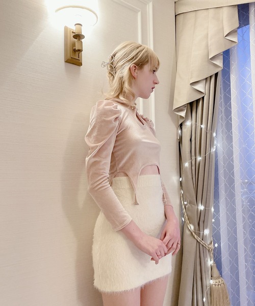 lilLilly（リルリリー）の「ベロアガータートップス（Tシャツ/カットソー・レディース・ホワイト/ブラック/ピンク・FREE）」の16枚目の写真