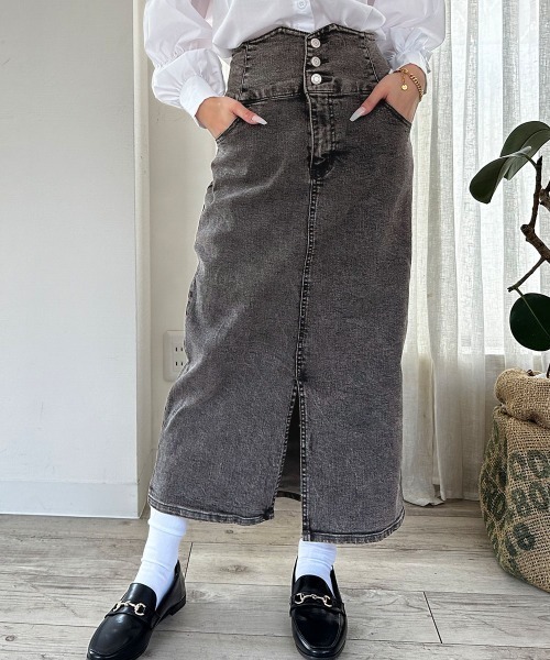 JNX様 リクエスト 6点 まとめ商品 セール】3釦ハイウエストデニムナロータイトスカート（デニムスカート