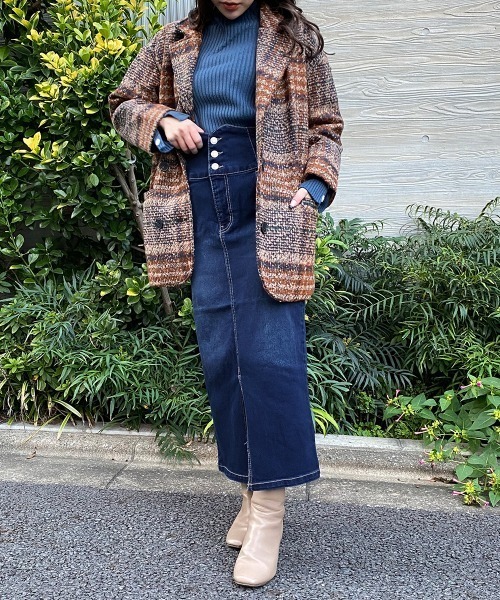 セール】3釦ハイウエストデニムナロータイトスカート（デニムスカート