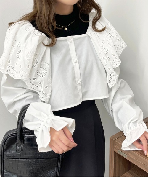 apres jour(アプレジュール)の「コットンレースショートブラウス【ZOZOTOWN限定アイテム】(シャツ/ブラウス・レディース・ブラック/オフホワイト・フリー/X-LARGE)」の13枚目の写真
