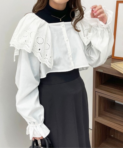 apres jour(アプレジュール)の「コットンレースショートブラウス【ZOZOTOWN限定アイテム】(シャツ/ブラウス・レディース・ブラック/オフホワイト・フリー/X-LARGE)」の10枚目の写真