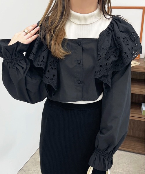 apres jour(アプレジュール)の「コットンレースショートブラウス【ZOZOTOWN限定アイテム】(シャツ/ブラウス・レディース・ブラック/オフホワイト・フリー/X-LARGE)」の12枚目の写真