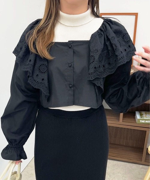 apres jour(アプレジュール)の「コットンレースショートブラウス【ZOZOTOWN限定アイテム】(シャツ/ブラウス・レディース・ブラック/オフホワイト・フリー/X-LARGE)」の9枚目の写真