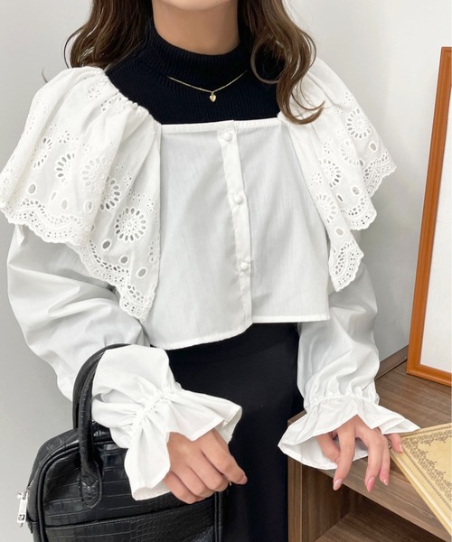 apres jour(アプレジュール)の「コットンレースショートブラウス【ZOZOTOWN限定アイテム】(シャツ/ブラウス・レディース・ブラック/オフホワイト・フリー/X-LARGE)」の16枚目の写真