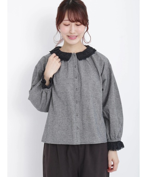 Samansa Mos2（サマンサ モスモス）の「レース重ね襟ブラウス（シャツ/ブラウス・レディース・ブラック/チャコール/キナリ・ﾌﾘ-）」の6枚目の写真