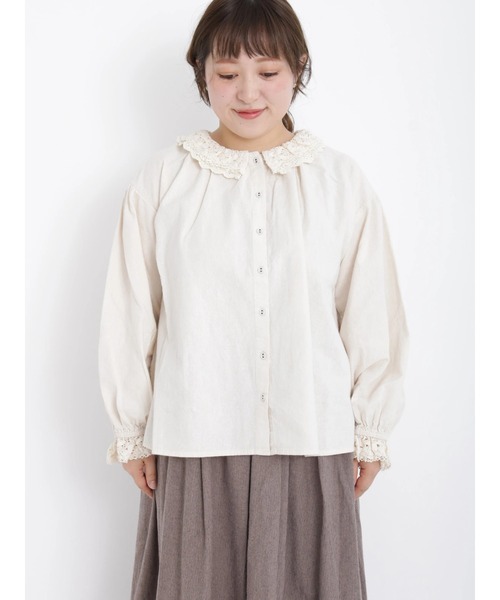 Samansa Mos2（サマンサ モスモス）の「レース重ね襟ブラウス（シャツ/ブラウス・レディース・ブラック/チャコール/キナリ・ﾌﾘ-）」の14枚目の写真