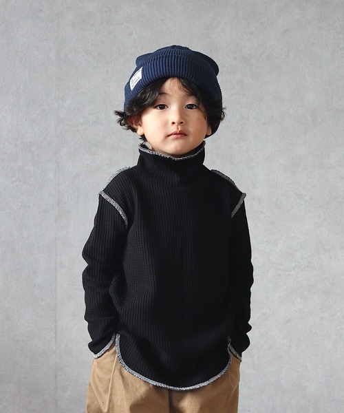 CIAOPANIC TYPY(チャオパニックティピー)の「【KIDS】【裏起毛】サーマル配色ステッチタートル(Tシャツ/カットソー・キッズ・イエロー/アイボリー/ブラック・S/M/L/XL/XXL)」の2枚目の写真