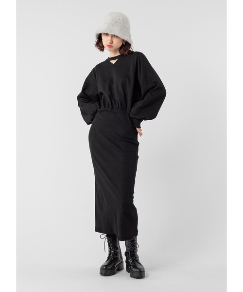 Adoon plain（アドーンプレーン）の「スウェットロングワンピース（ワンピース・レディース・ダークパープル/ブラック・LARGE/MEDIUM）」の2枚目の写真