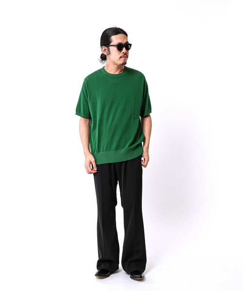 【Les Tien】コットンフリースセーターシャツ カシミヤ混ウール スウェットクルーネック｜Rencontrant