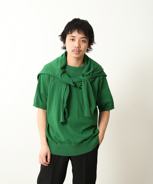 UNFOLLOW（アンフォロー）の「【FOLL / フォル】ツイステッドコットンニットTシャツ（ニット/セーター・メンズ・グリーン/ネイビー・3/2）」の5枚目の写真