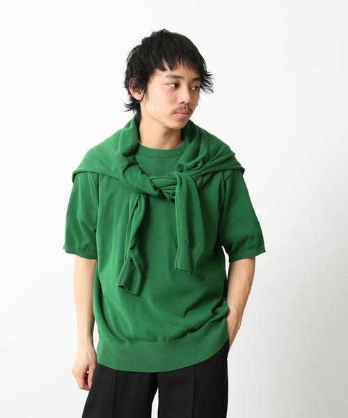 UNFOLLOW（アンフォロー）の「【FOLL / フォル】ツイステッドコットンニットTシャツ（ニット/セーター・メンズ・グリーン/ネイビー・3/2）」の6枚目の写真