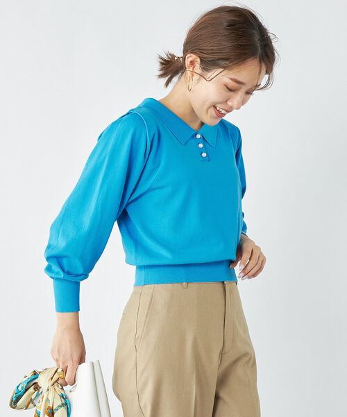 NOLLEY’S(ノーリーズ)の「《手洗い可能》襟付き2WAYプルオーバーニット(ニット/セーター・レディース・ブルー/ブラック/ネイビー/オフホワイト・38)」の5枚目の写真