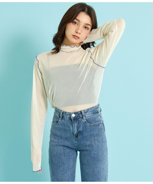 ANAP(アナップ)の「配色メローシアートップスカットソー(Tシャツ/カットソー・レディース・ブラック/グリーン/アイボリー・FREE)」の2枚目の写真