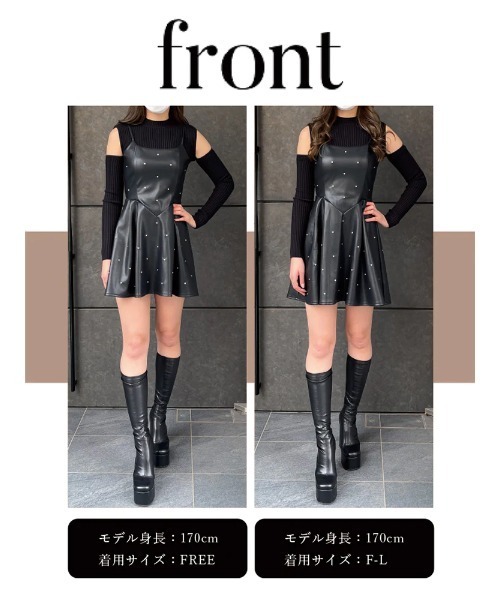 Darich ビジューレザーキャミワンピース ダーリッチ Darich ボックスDRキャミワンピース （ブラック