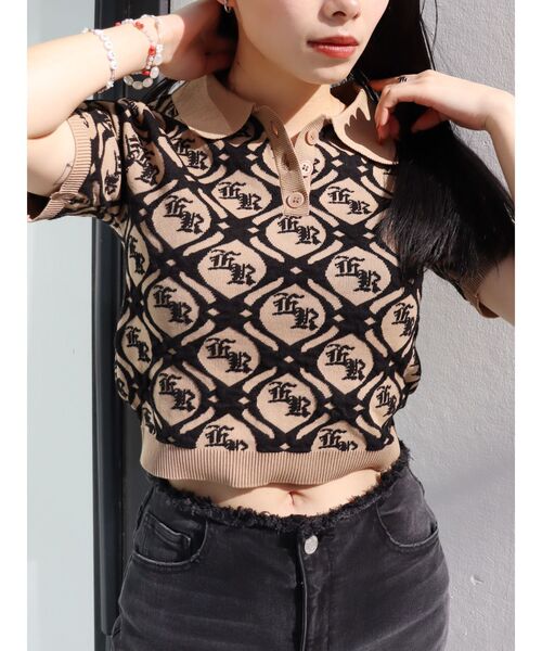 EVRIS(エヴリス)の「ジャガードシャツニットトップス(ニット/セーター・レディース・ベージュ/グリーン/ブラック・FREE)」の3枚目の写真