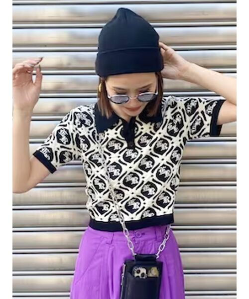 EVRIS(エヴリス)の「ジャガードシャツニットトップス(ニット/セーター・レディース・ベージュ/グリーン/ブラック・FREE)」の2枚目の写真