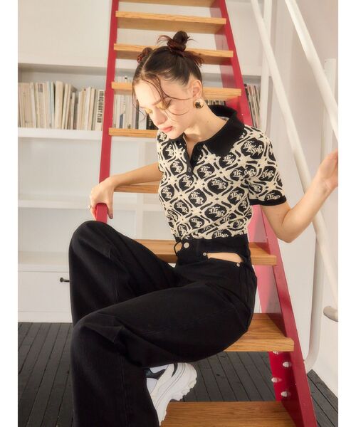 EVRIS(エヴリス)の「ジャガードシャツニットトップス(ニット/セーター・レディース・ベージュ/グリーン/ブラック・FREE)」の14枚目の写真