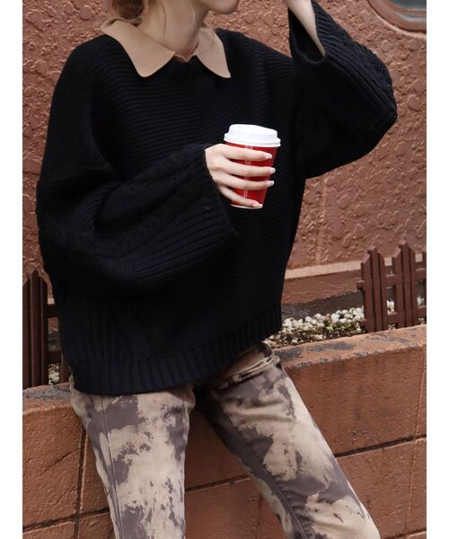 EVRIS(エヴリス)の「ジャガードシャツニットトップス(ニット/セーター・レディース・ベージュ/グリーン/ブラック・FREE)」の7枚目の写真