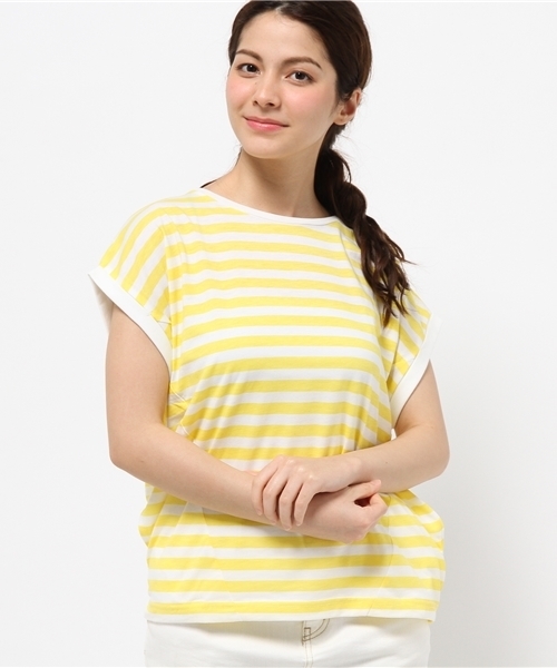 OUTLET(アウトレット)の「【CIAOPANIC TYPY】ロールアップボーダーフレンチTシャツ(Tシャツ/カットソー・レディース・ネイビー/イエロー・FREE)」の2枚目の写真