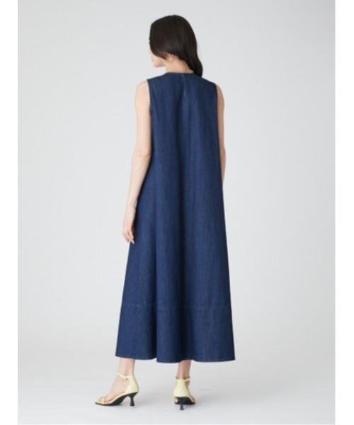Vネックノースリデニムワンピース【マシーンウォッシャブル】